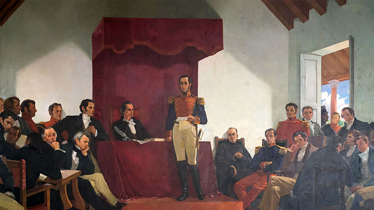 Simon Bolivar pronuncia un discorso al congresso